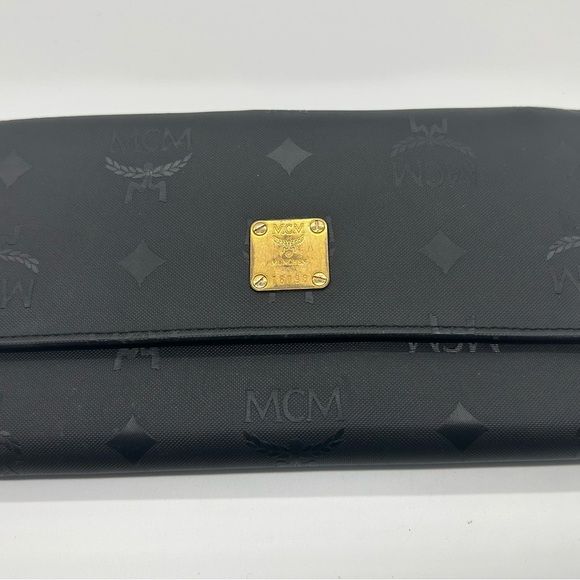 MCM monogrammed black nylon long wallet